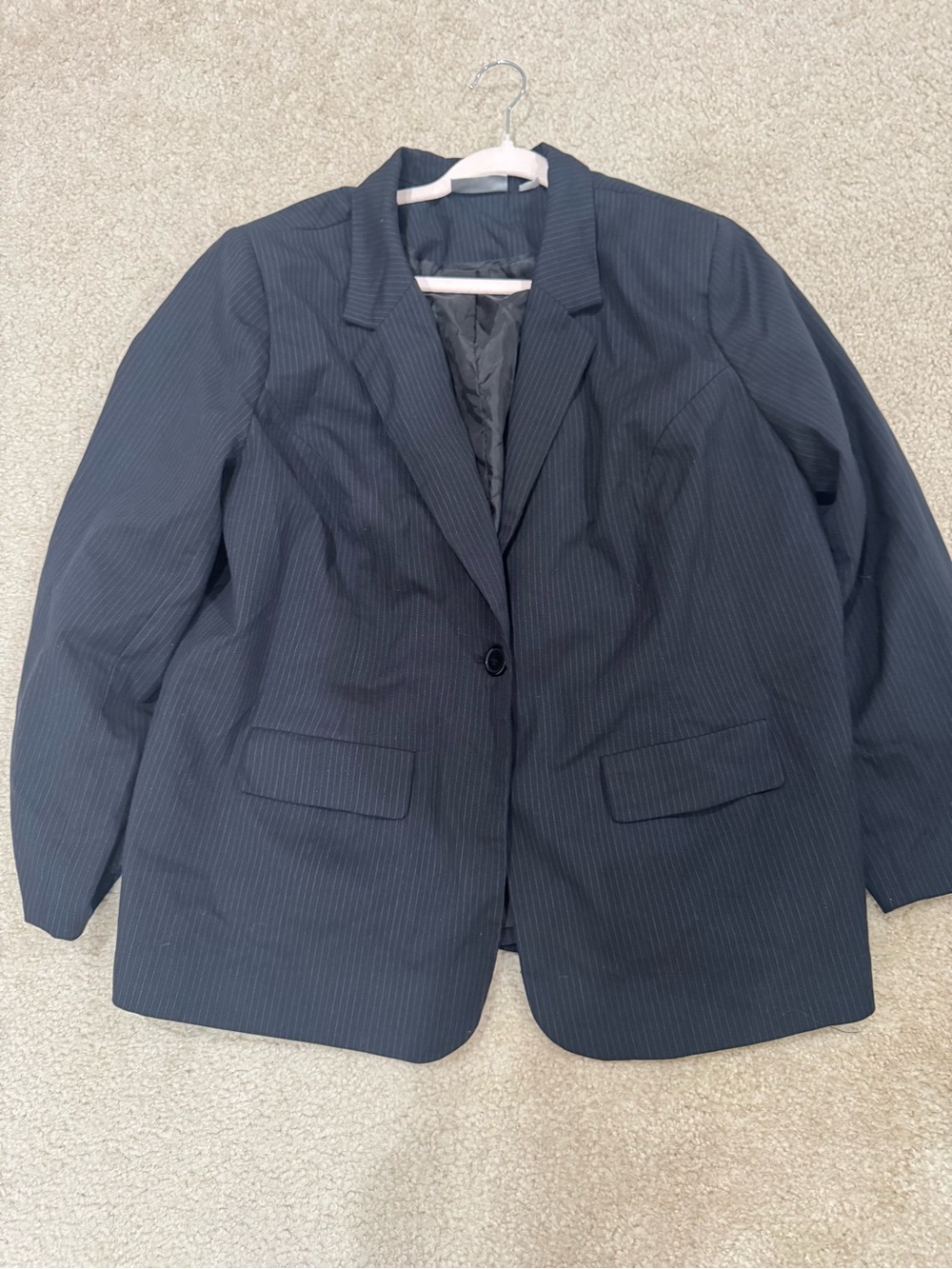 Avenue Navy Pinstripe Single-Button Blazer